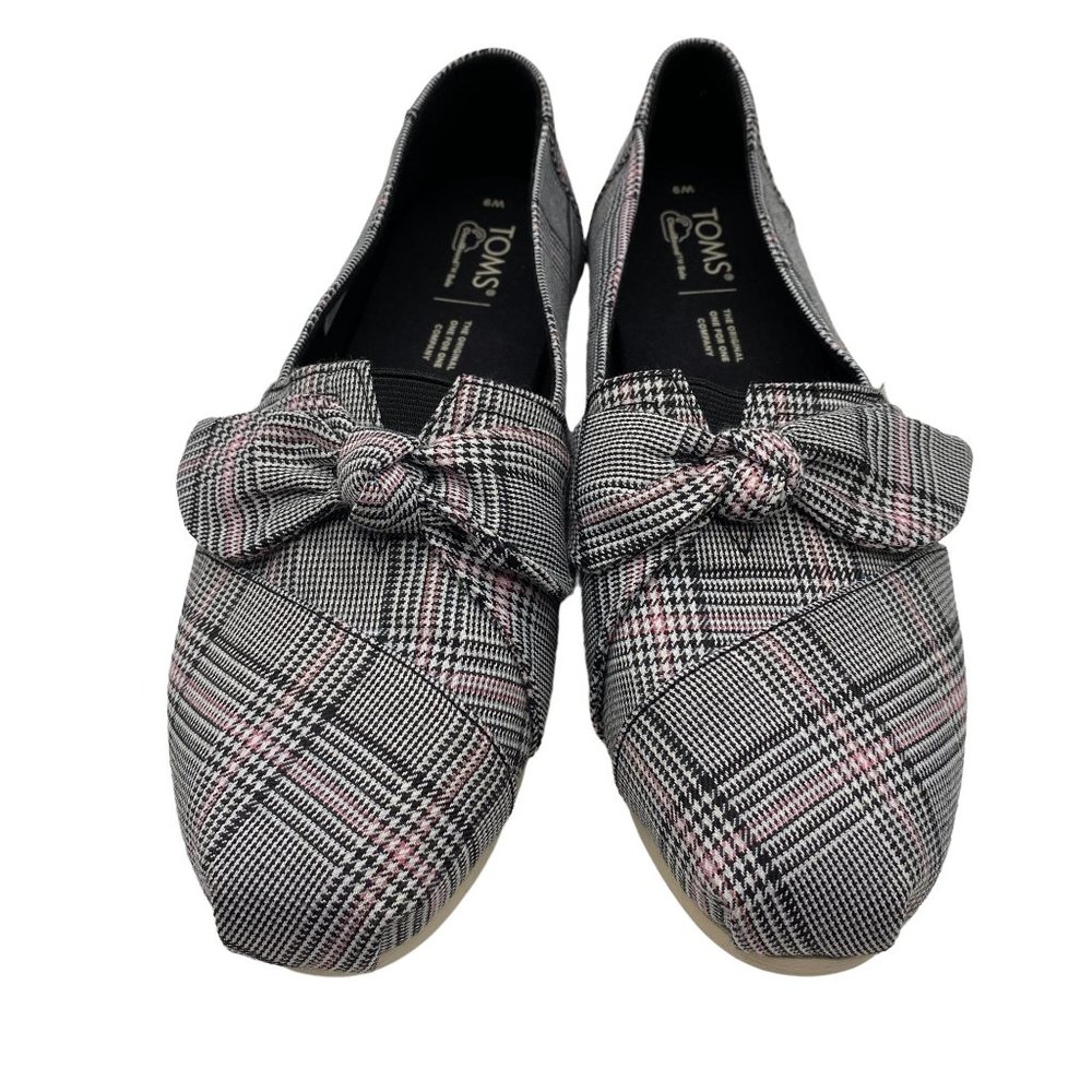Toms Alpargata Classic Plaid Bow Tie Slip On Shoes Size